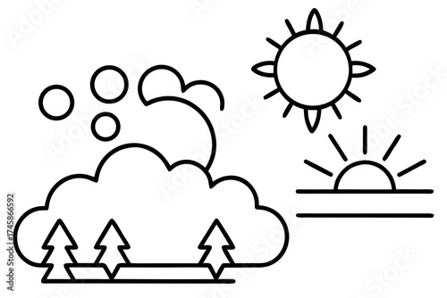 Minimal Weather and Climate Outline Icons Set | Line Art Vector Illustration on White Background