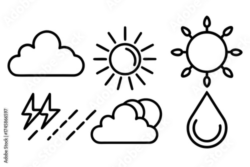 Minimal Weather and Climate Outline Icons Set | Line Art Vector Illustration on White Background
