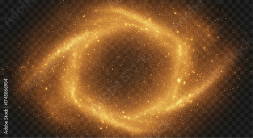 A swirling golden energy, a mesmerizing portal of radiant particles. It's a celestial spectacle of cosmic light, perfect for representing otherworldly concepts or futuristic designs.