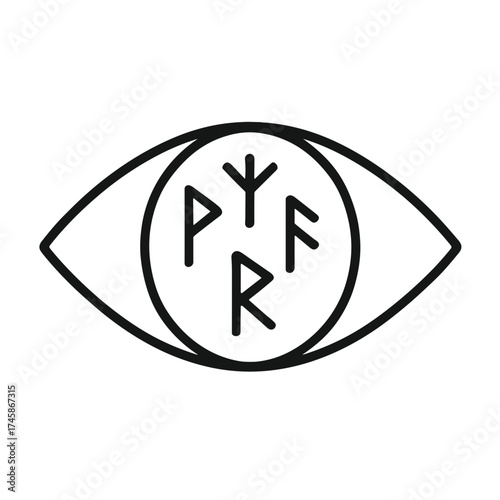 Runic Eye Shape-Based Outline Icon, Monochrome, Transparent Background