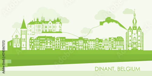Green Skyline panorama of town of Dinant, Belgium - vector illustration