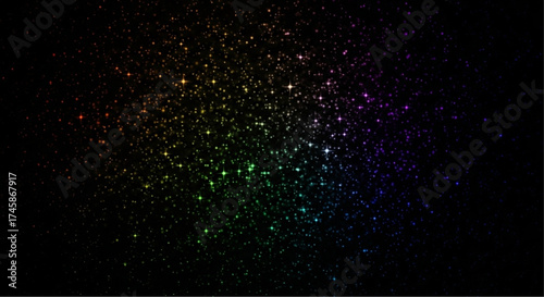A radiant display of colored specks of light against a black canvas. A vibrant, abstract illustration filled with emotion and wonder. vector illustration