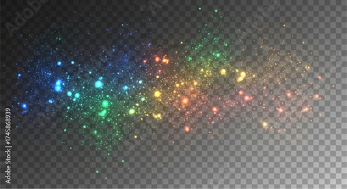 A mesmerizing display of vibrant rainbow lights, twinkling and swirling across a transparent, creating an ethereal and captivating visual effect. vector illustration 