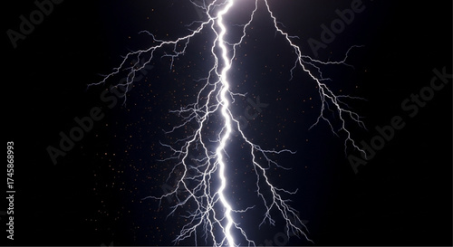 A breathtaking display of nature's power unfolds as a vivid lightning bolt streaks across the vast, dark sky. Captured in a moment of raw energy and electrifying beauty. vector illustration
