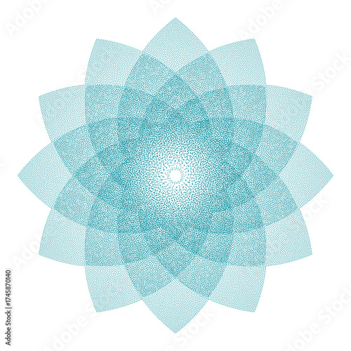 Abstract vector flower with soft blue green gradient and dotted texture. Modern geometric bloom design perfect for decorative prints, digital art, posters, branding, and creative backgrounds.