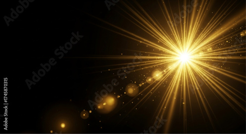 Abstract rendering of a radiant sunburst, radiating beams of light from a central point, evoking warmth and energy against the darkness. vector illustration