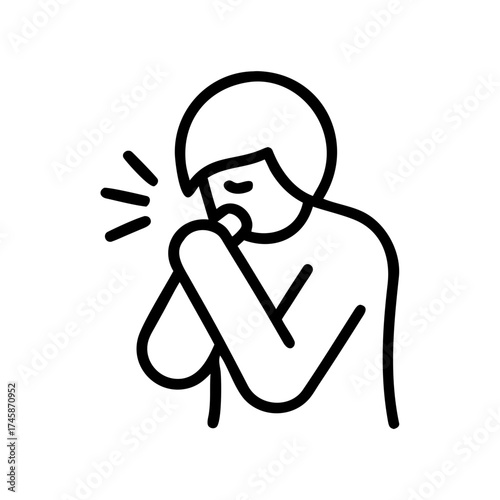 Person coughing while covering mouth with hand in flu season concept  