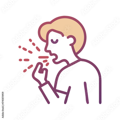 Icon of person coughing into his hand illustrating seasonal illnesses concept  