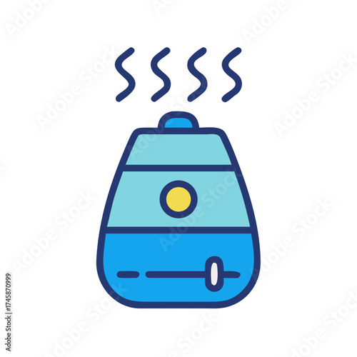 Humidifier icon in blue and yellow for seasonal illnesses, flu season  