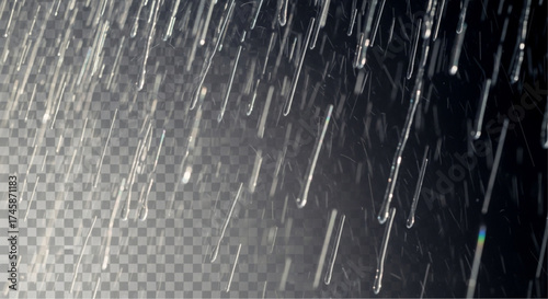 Falling rain, captured with striking clarity and detail, shows the power and beauty of nature. The photo is a moody image that evokes a sense of tranquility and awe. vector illustration