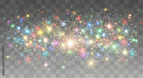A radiant display of glistening lights sparkle and shimmer with a rainbow of hues, this image evokes a sense of festive cheer and enchantment.  vector illustration