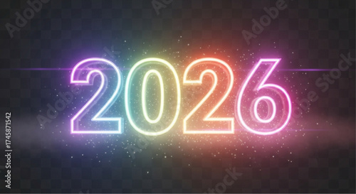 A vibrant neon sign illuminates the year 2026, casting a radiant glow, a beacon of hope, anticipation, and the promise of new beginnings. vector illustration