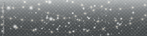 Festive Christmas light gold garlands PNG. Decor element for postcards, invitations, backgrounds, business cards. Winter new collection 2026