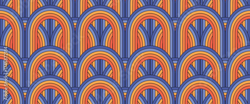 Retro styled groovy psychedelic background with rainbows.