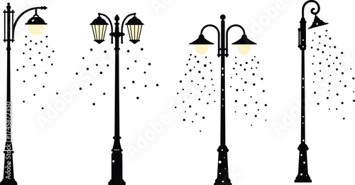 street, lamp, silhouette, light, glowing, illumination, decorative, pole, urban, outdoor, electricity, infrastructure, city, architecture, design, vector