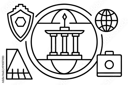 Simple Line Art Business Icons and Financial Elements Vector Set on White