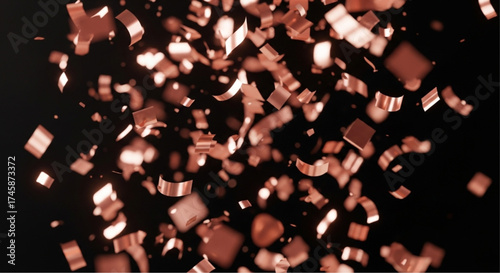 Confetti raining down a dark background, symbolizes celebration, festive atmosphere.