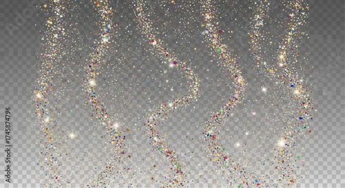 Shimmering confetti, a cascade of vibrant confetti falling gracefully against the clear backdrop. Evoking feelings of celebration, joy, and enchantment.