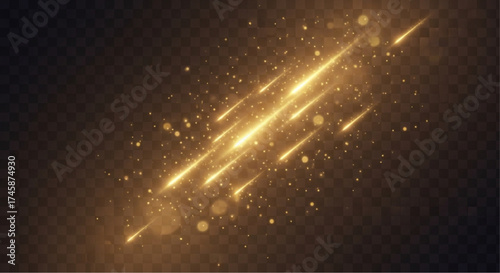 Golden streaks of light burst forth, creating an enchanting display of radiance and movement, with the stars and cosmos as their canvas. 
