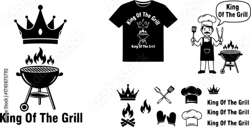 King Of The Grill, King Of The Grill t-shirt design, King Of The Grill Clipart, King Of The Grill Vector set