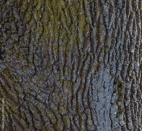 Vector illustration of a close-up of rough oak bark texture. Natural pattern, vertical background details.
