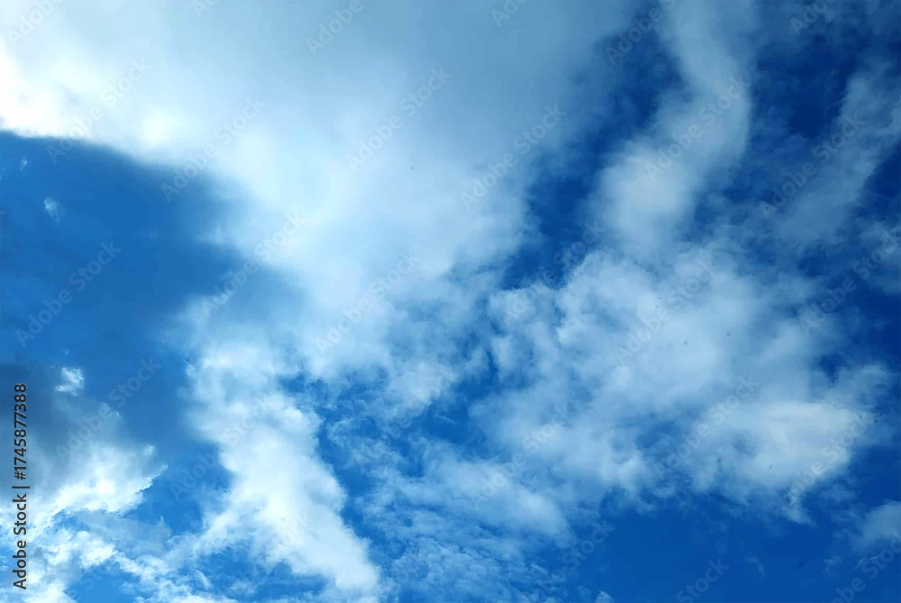 Fototapeta premium Blue Sky with White Clouds – Clear Summer Atmosphere and Tropical Panorama Original Image