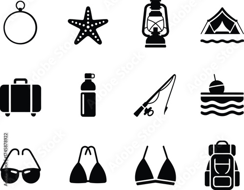 Silhouette graphic collection representing travel adventure and outdoor exploration themes