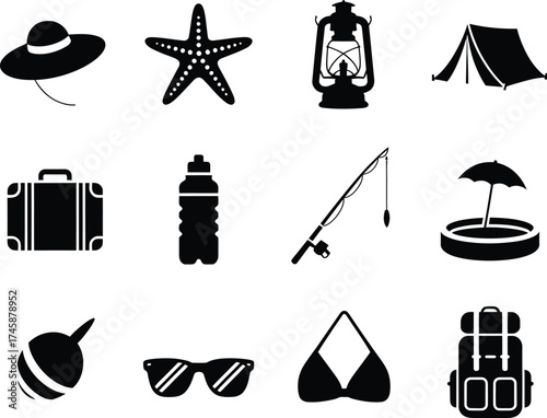 Summer Vacation And Outdoor Adventure Symbol Collection For Fun And Relaxation