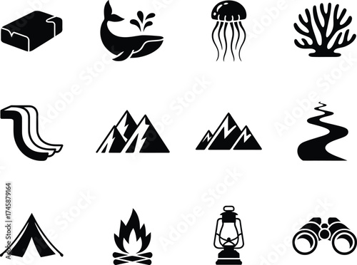 Outdoor Adventure And Nature Themed Pictorial Representation Collection For Designers