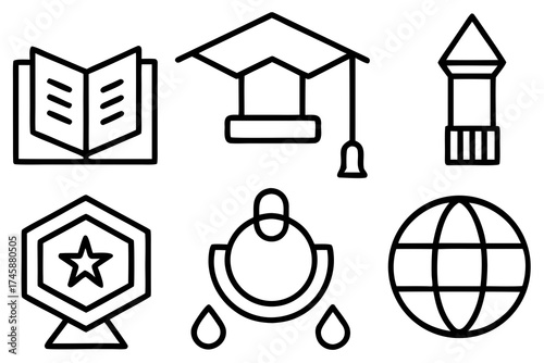 Minimal Education and Learning Line Art Icons Vector Illustration on White Background