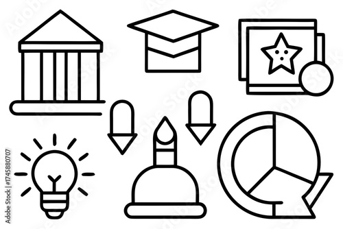 Simple School and Study Symbol Set Line Art Vector Design Isolated on White