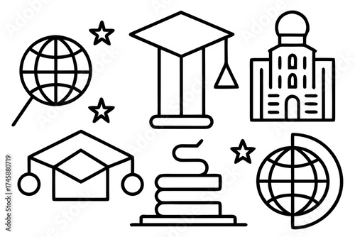 Simple School and Study Symbol Set Line Art Vector Design Isolated on White