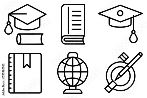 Simple School and Study Symbol Set Line Art Vector Design Isolated on White