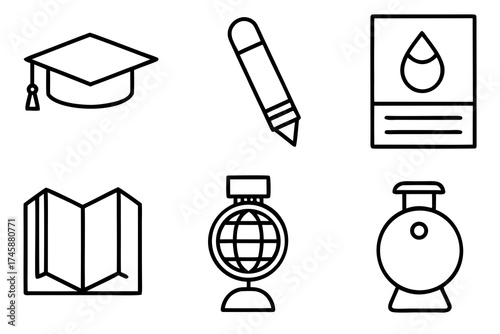 Simple School and Study Symbol Set Line Art Vector Design Isolated on White