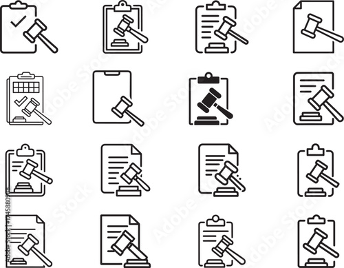 clipboard with a judge's gavel icon set