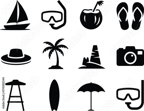 Summer Vacation and Beach Related Symbol Collection for Digital Art and Design Use