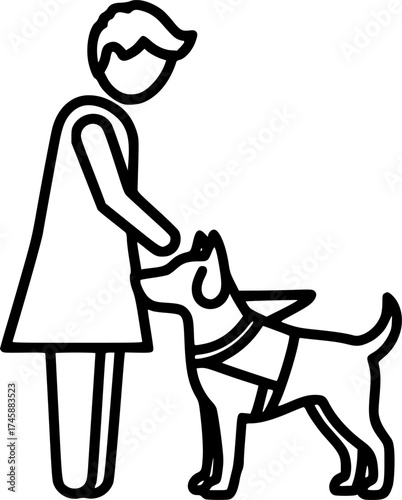 Person with Service Dog Vector Illustration. Assistance Animal Partnership Outline for Accessibility Materials
