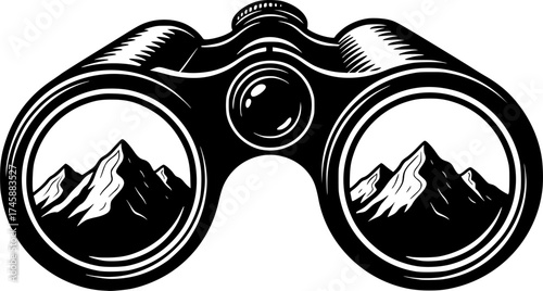 Sketch vector of binoculars and mountains symbol of nature adventure and exploration
