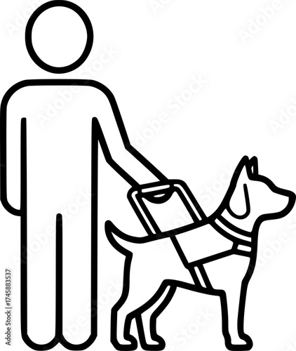 Person with Service Dog Vector Illustration. Assistance Animal Partnership Outline for Accessibility Materials
