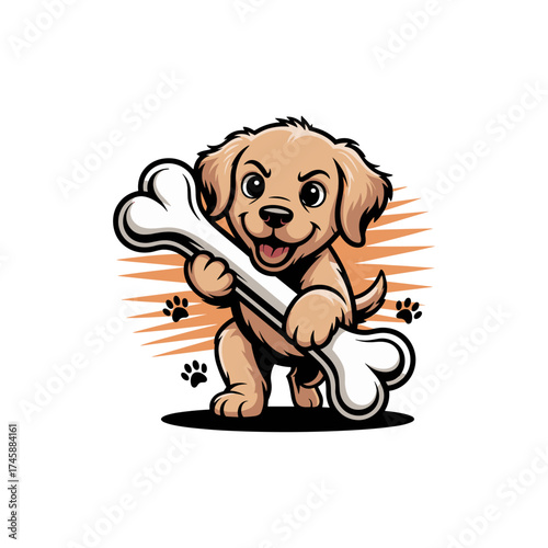 Baby Dog vector illustrations design, puppy playing bone in mouth, Funny friendly animals characters. Happy corgi, doberman, dalmatian, pug, dachshund. Flat puppy vector set of clipart
