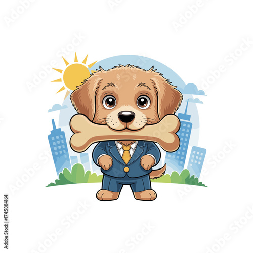 Baby Dog vector illustrations design, puppy playing bone in mouth, Funny friendly animals characters. Happy corgi, doberman, dalmatian, pug, dachshund. Flat puppy vector set of clipart