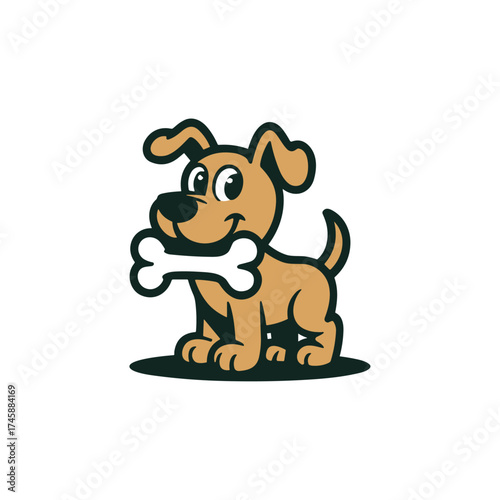 Baby Dog vector illustrations design, puppy playing bone in mouth, Funny friendly animals characters. Happy corgi, doberman, dalmatian, pug, dachshund. Flat puppy vector set of clipart