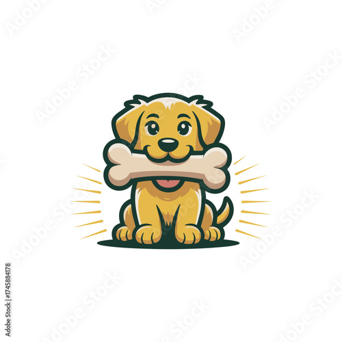 Baby Dog vector illustrations design, puppy playing bone in mouth, Funny friendly animals characters. Happy corgi, doberman, dalmatian, pug, dachshund. Flat puppy vector set of clipart