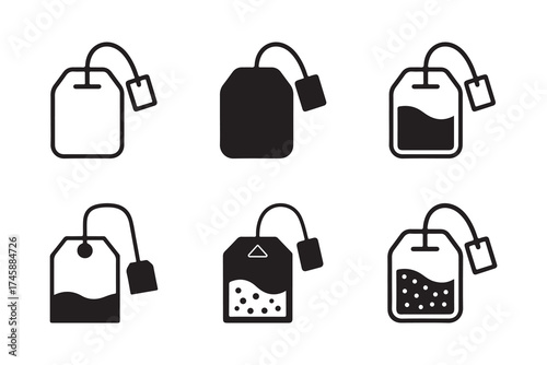 Vector tea bag set, Line and solid vector illustration