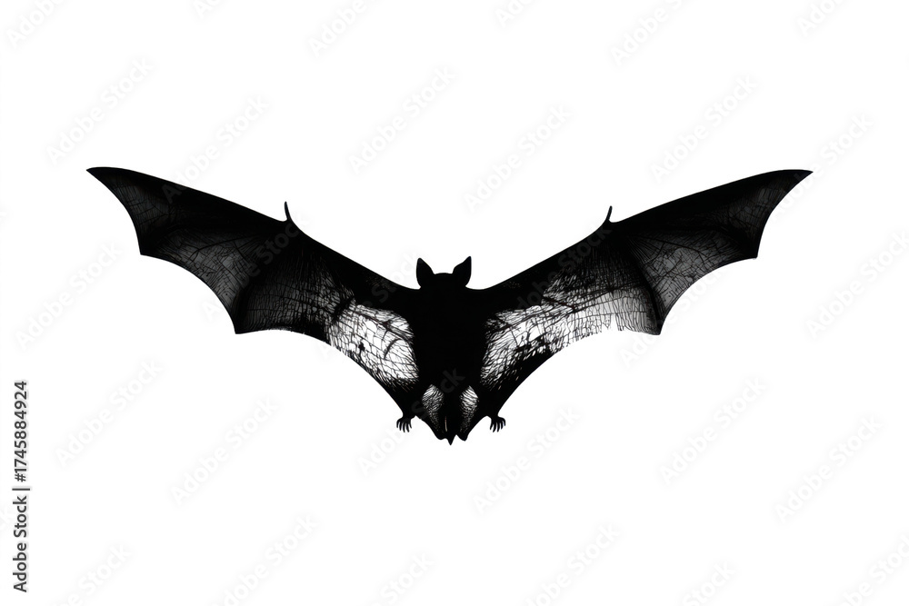 Fototapeta premium Silhouette of a bat with outstretched wings a dark and mysterious creature isolated on a white background
