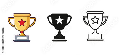 Three trophy icons representing victory and achievement in different styles