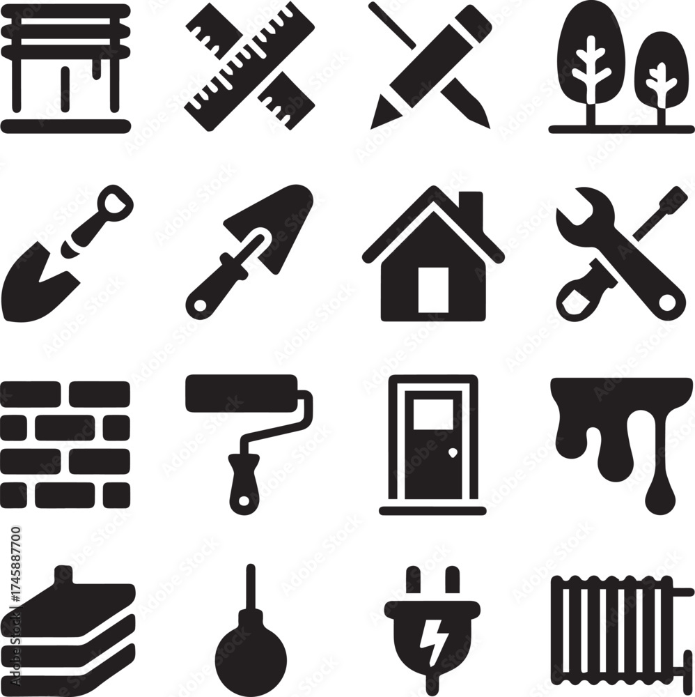 Obraz premium home improvement and construction tool vector icons set illustration design renovation repair and building elements