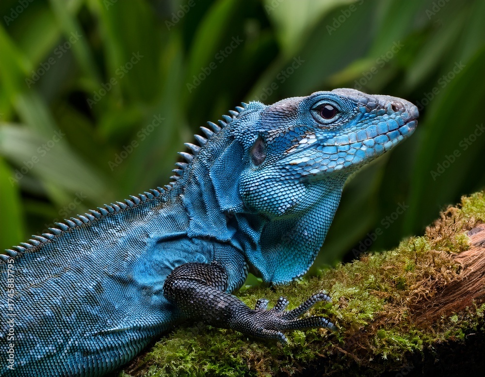 Fototapeta premium blue abronia mexican alligator lizard in rainforest