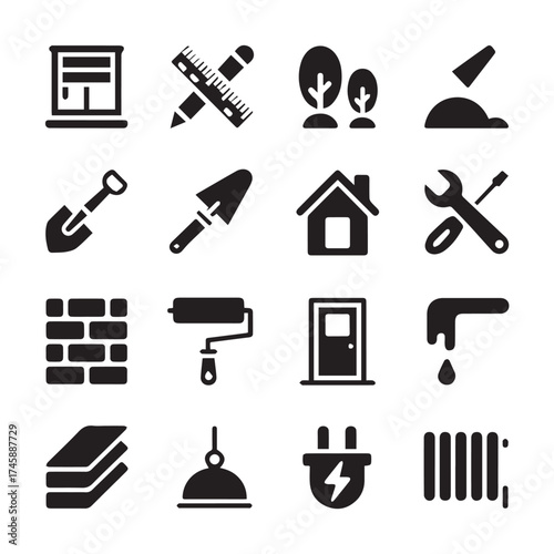 construction and home repair vector icon set illustration design tools renovation symbols for building and maintenance