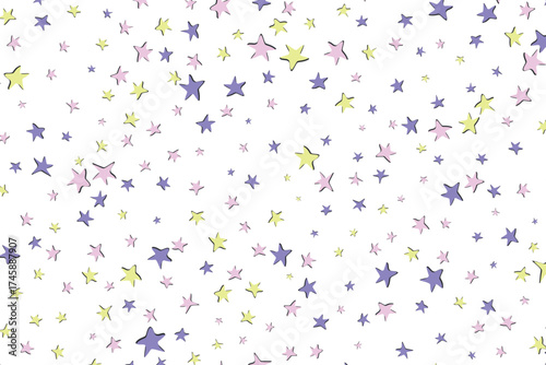 Color stars confetti background. Splash effect banner. Vector abstract illustration with blurred drops of rain for wallpaper, wrapping paper, backdrop, poster, card etc.